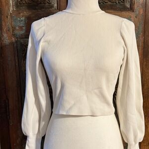 Olivaceous Ribbed Bubble Sleeve Sweater